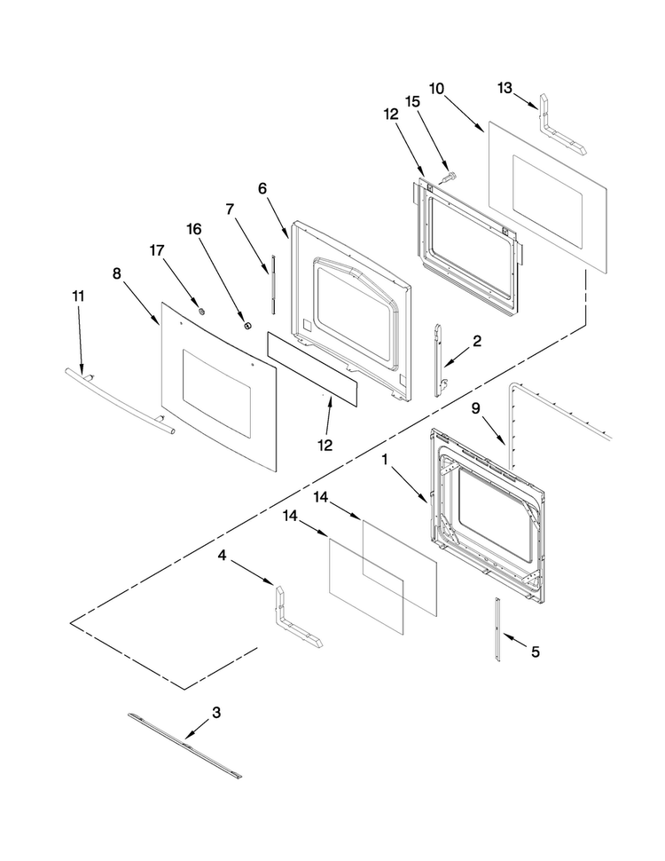 Oven Door Parts Diagram and Parts List for JMW8527DAW27  Jenn-Air Microwave Oven Combo