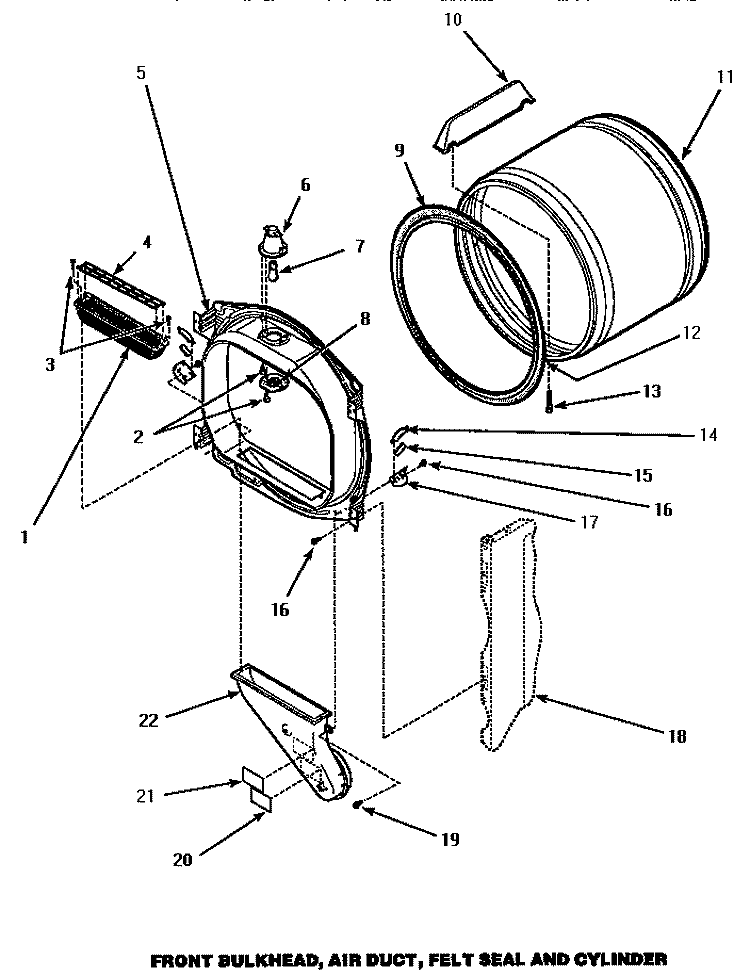 FR BLKHD, AIR DUCT, FELT SEAL & CYLINDER Diagram and Parts List for AEM677W  Speed Queen Dryer