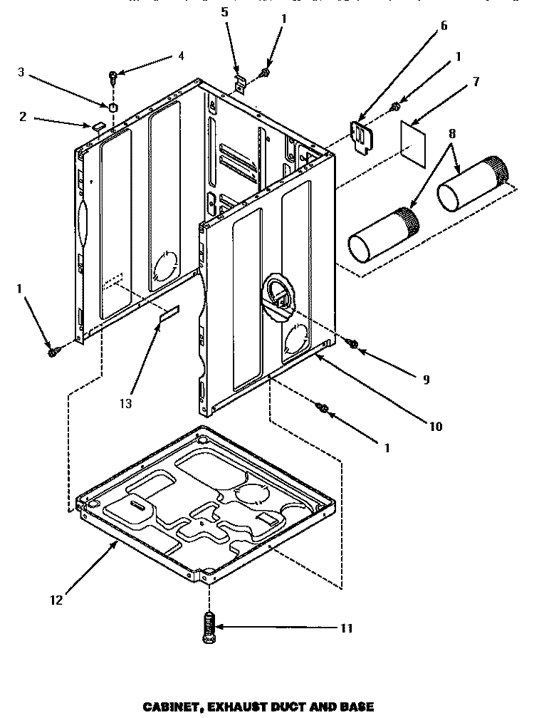 CABINET, EXHAUST DUCT & BASE Diagram and Parts List for AEM677W  Speed Queen Dryer