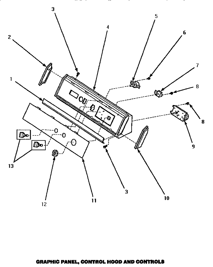 GRAPHIC PANEL, CONTROL HOOD & CONTROLS Diagram and Parts List for AGM679W  Speed Queen Dryer