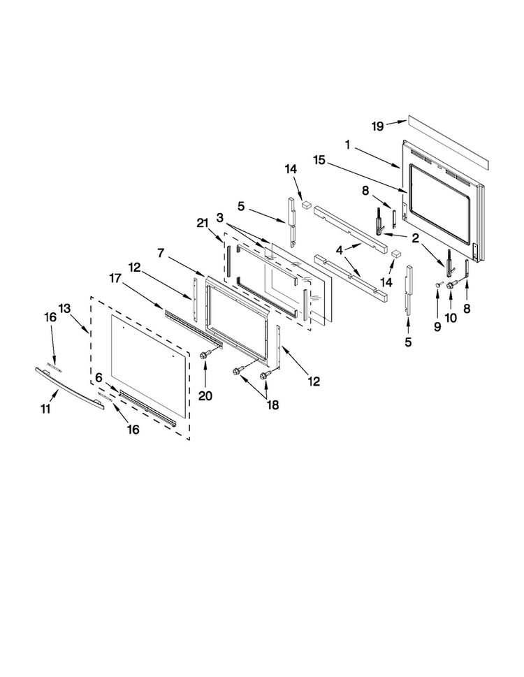 Oven Door Parts Diagram and Parts List for JMW3430WR01  Jenn-Air Microwave