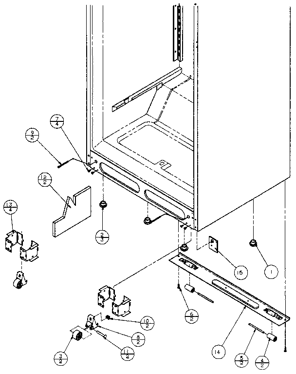 Cabinet Bottom Diagram and Parts List for TXI22R-P1168004W  Amana Refrigerator