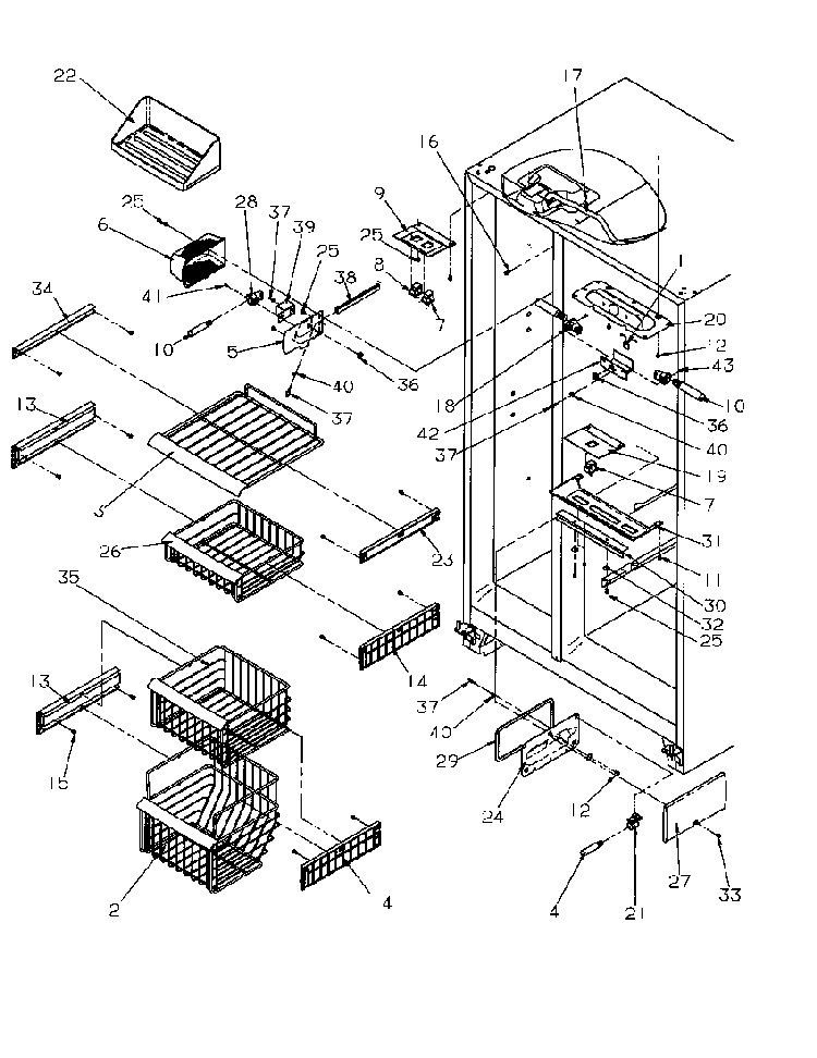 Freezer Shelving And Refrigerator Light Diagram and Parts List for SRDE528SW-P1184901WW  Amana Refrigerator