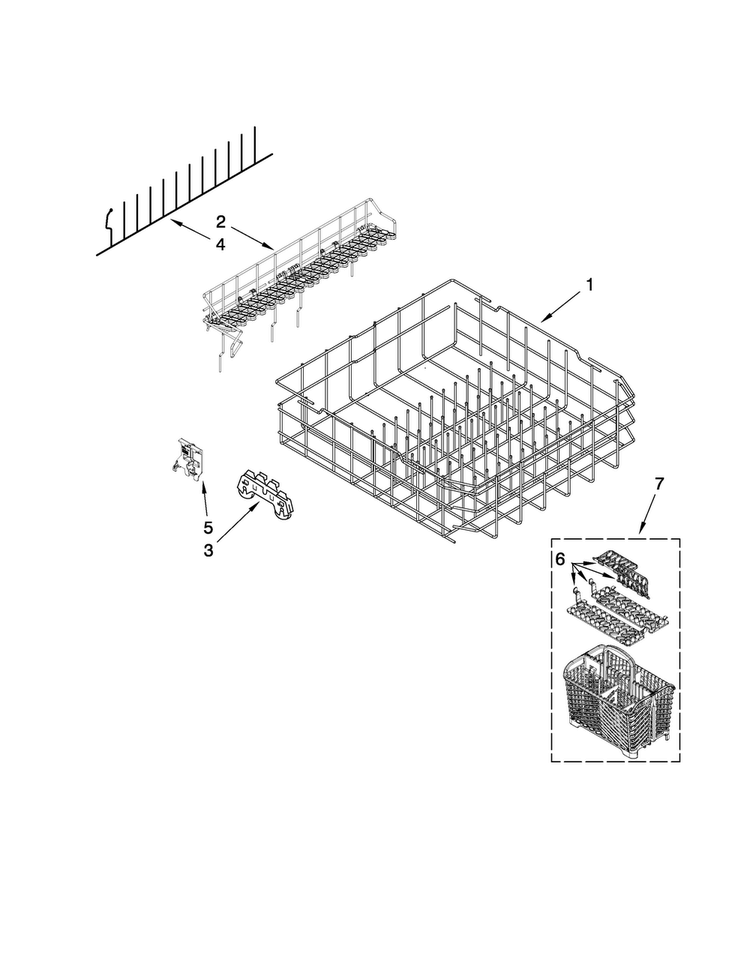 Lower Rack Parts Diagram and Parts List for MDB7709AWB2  Maytag Dishwasher
