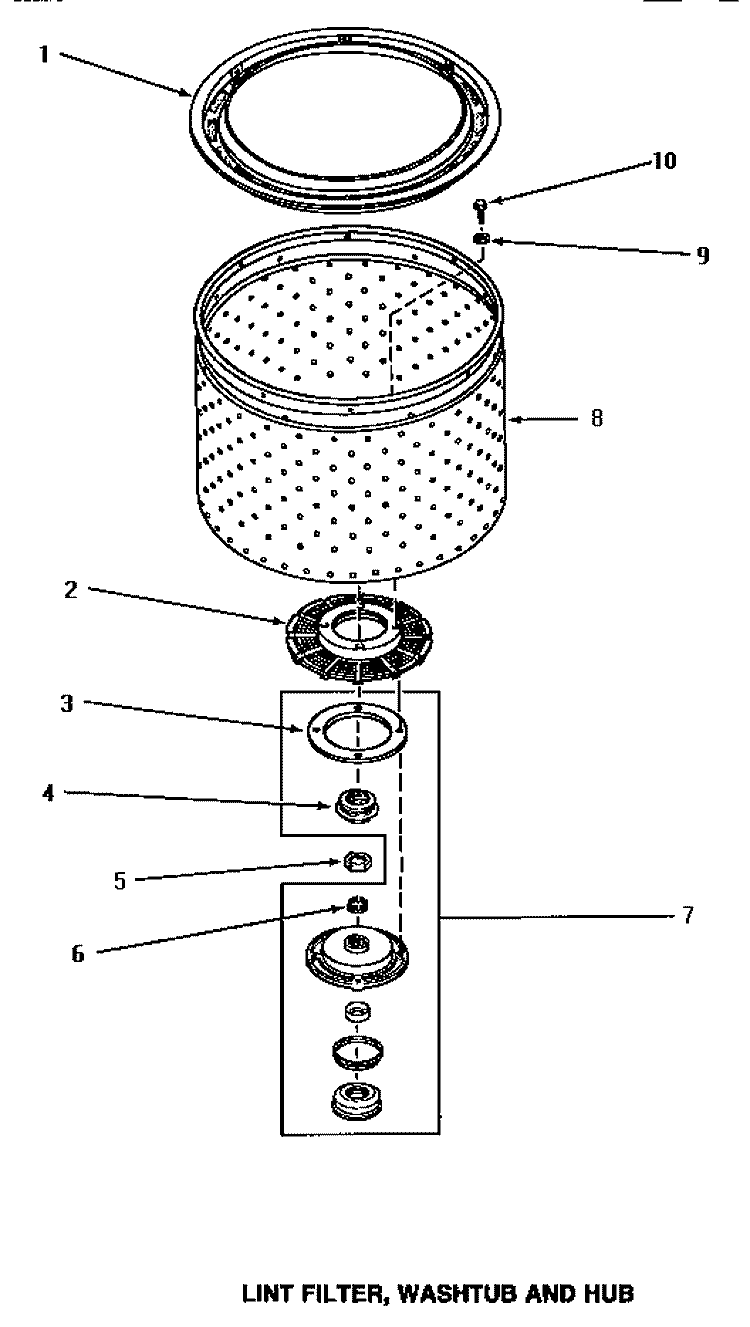 LINT FILTER, WASHTUB & HUB Diagram and Parts List for NA5321  Amana Washer