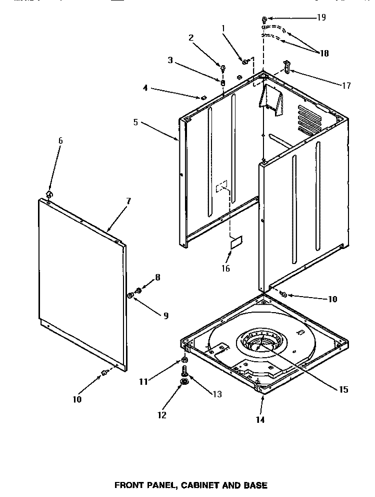 FRONT PANEL, CABINET & BASE Diagram and Parts List for NA5321  Amana Washer