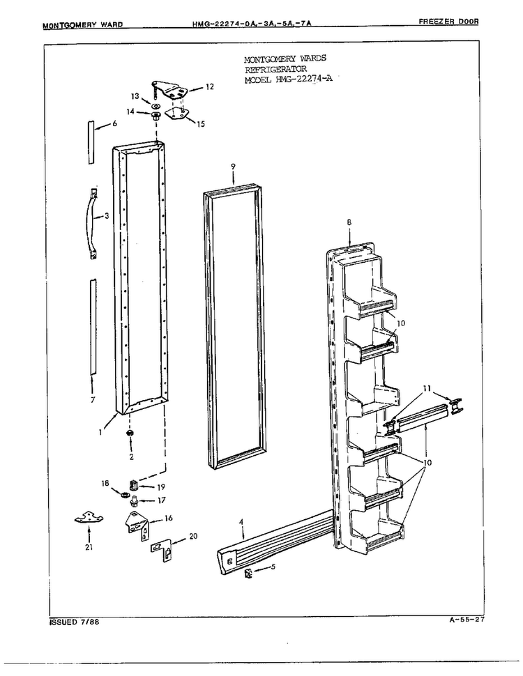 Freezer Door Diagram and Parts List for 22274A  Admiral Refrigerator