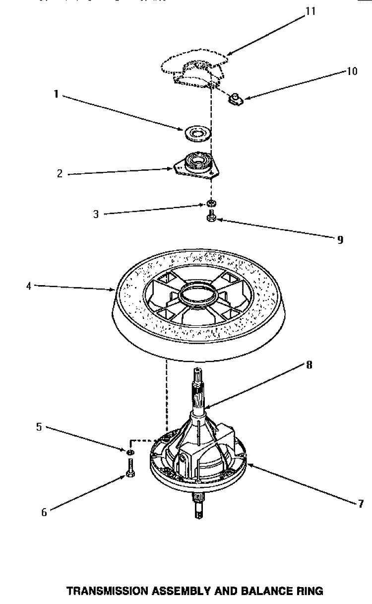 TRANSMISSION ASSY & BALANCE RING Diagram and Parts List for NA3312  Amana Washer