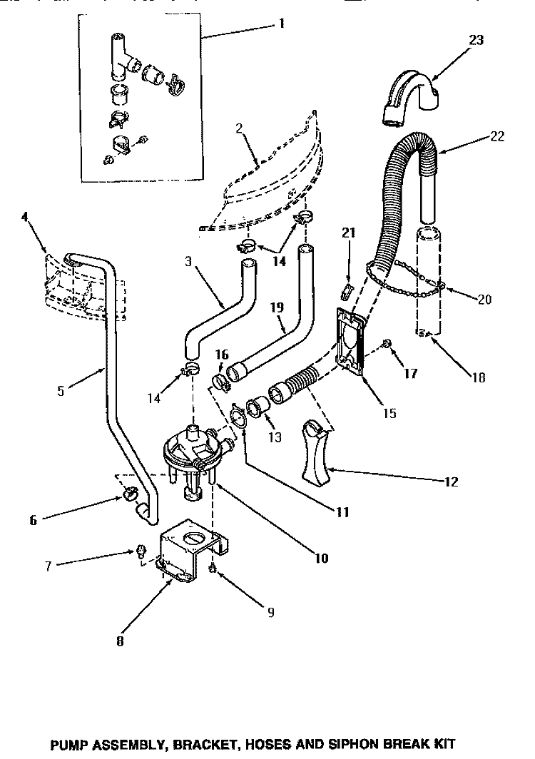 PUMP ASSY / BRKT / HOSES & SIPHON BREAK KIT Diagram and Parts List for NA3312  Amana Washer