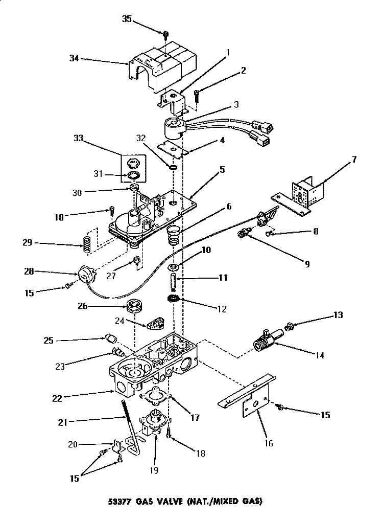 53377 GAS VALVE (NATURAL / MIXED GAS) Diagram and Parts List for DG3331  Speed Queen Dryer