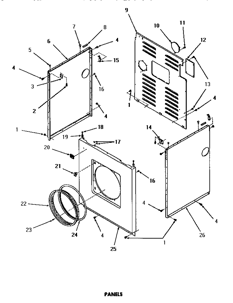PANELS Diagram and Parts List for DG3331  Speed Queen Dryer