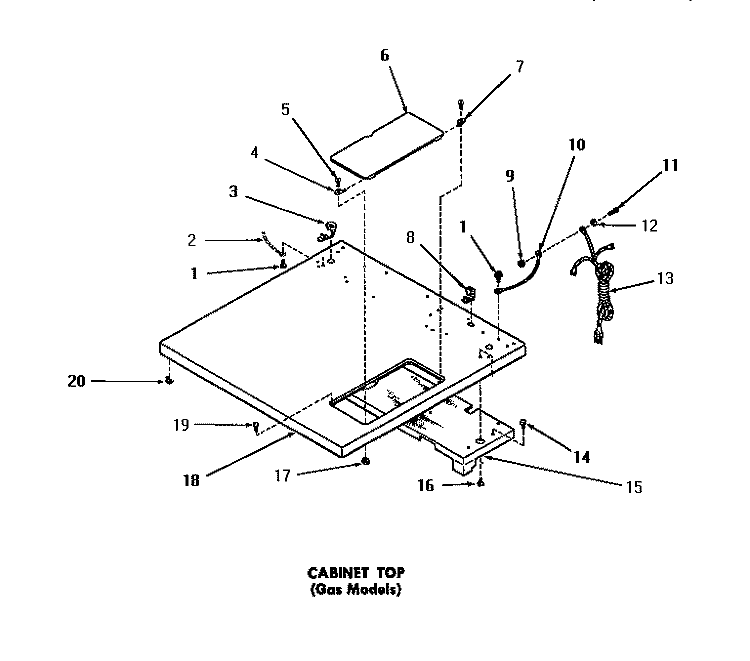 CABINET TOP Diagram and Parts List for DG3250  Speed Queen Dryer