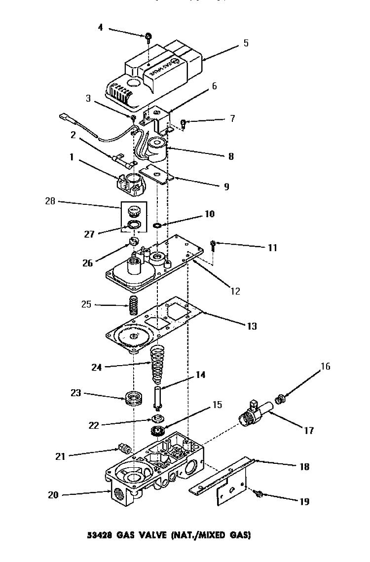 53428 GAS VALVE (NATURAL / MIXED GAS) Diagram and Parts List for DG3250  Speed Queen Dryer