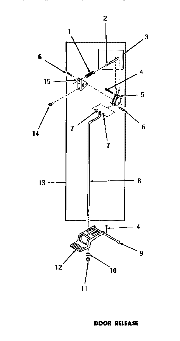 DOOR RELEASE Diagram and Parts List for DG3250  Speed Queen Dryer
