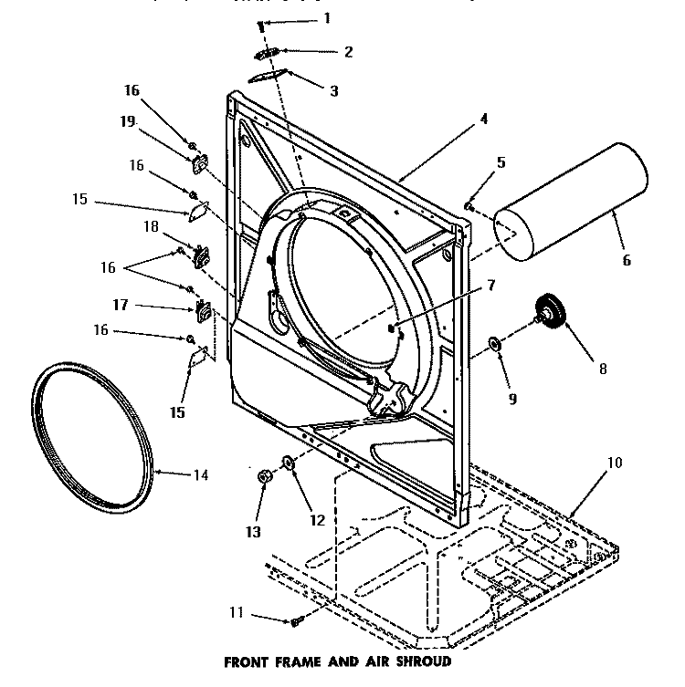 FRONT FRAME & AIR SHROUD Diagram and Parts List for DG3250  Speed Queen Dryer