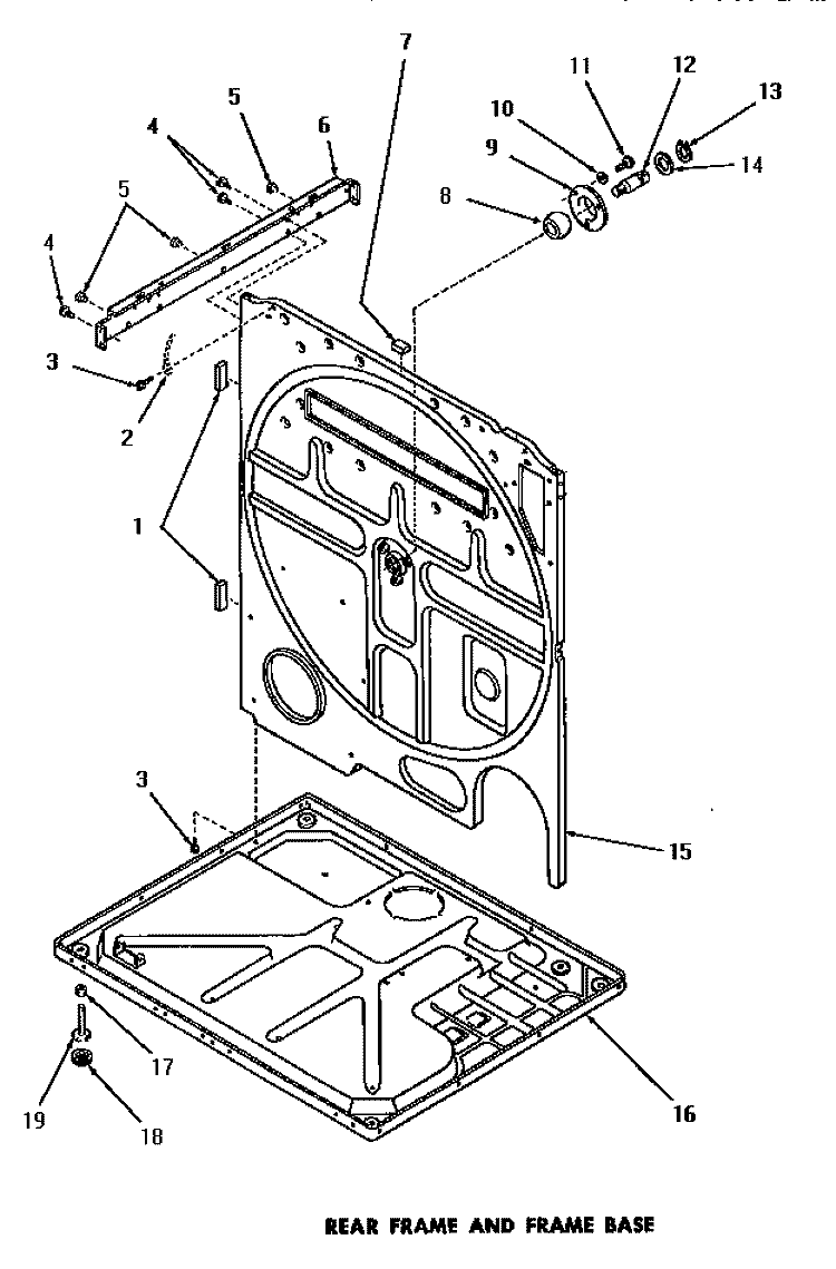 REAR FRAME & FRAME BASE Diagram and Parts List for DG3250  Speed Queen Dryer