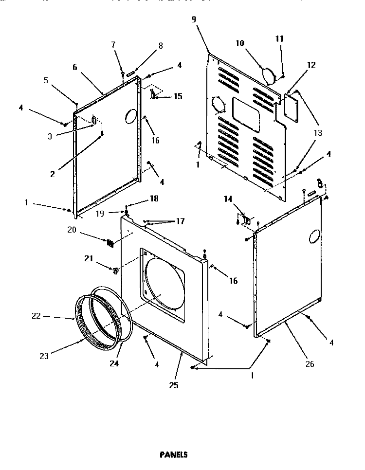 PANELS Diagram and Parts List for DG3630  Speed Queen Dryer