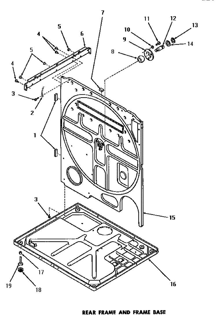 REAR FRAME & FRAME BASE Diagram and Parts List for DG3630  Speed Queen Dryer