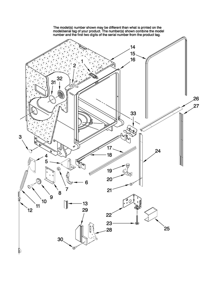 Tub And Frame Parts Diagram and Parts List for MDB7851AWQ41  Maytag Dishwasher