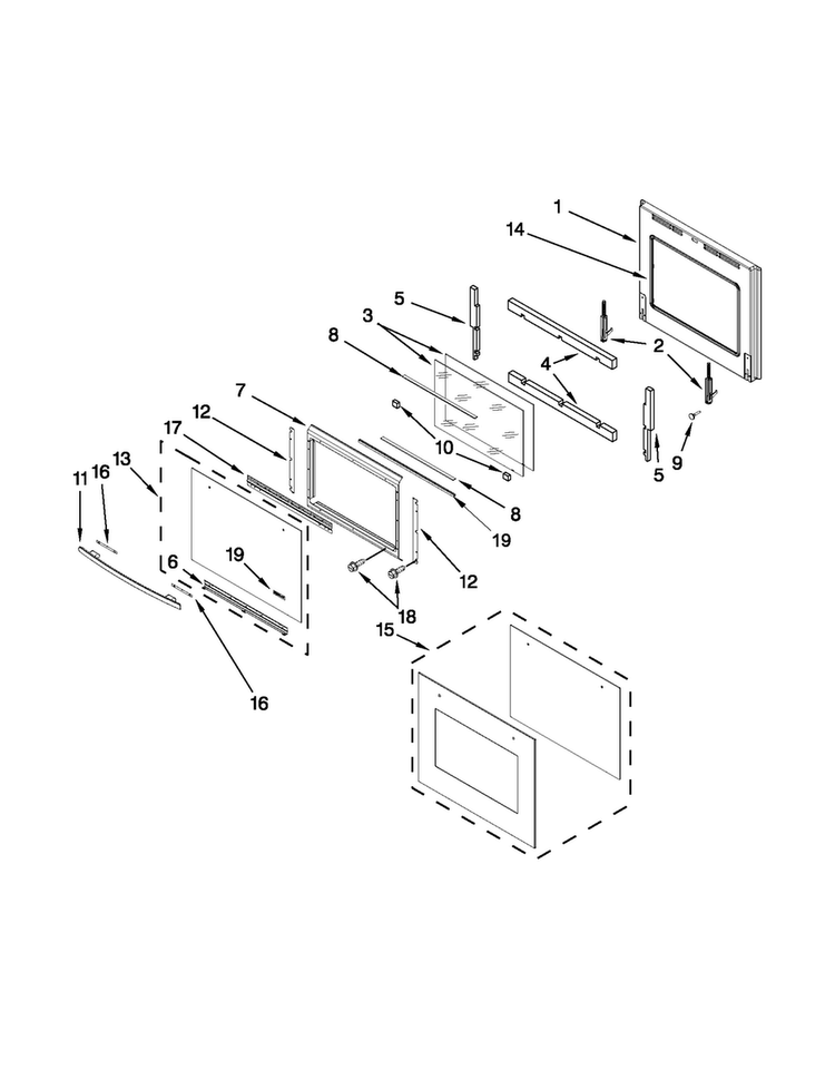 Lower Oven Door Diagram and Parts List for JJW2527WS01  Jenn-Air Wall Oven