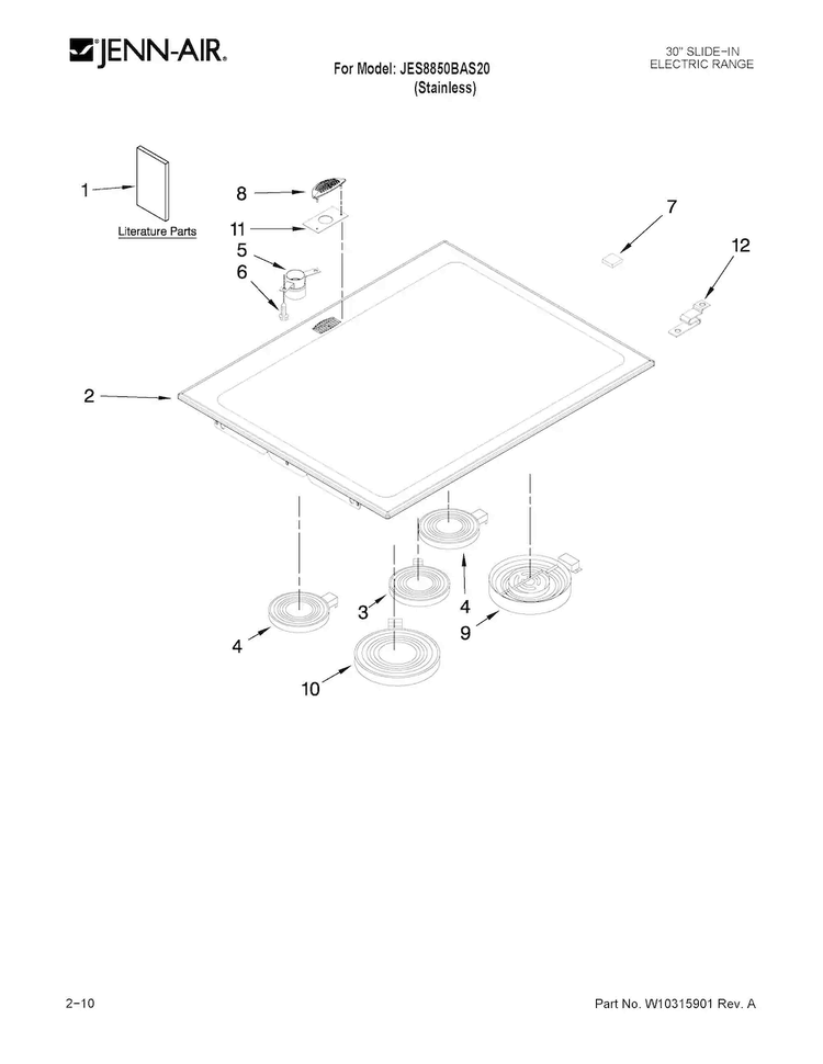 Cooktop Parts Diagram and Parts List for JES8850BAS20  Jenn-Air Range
