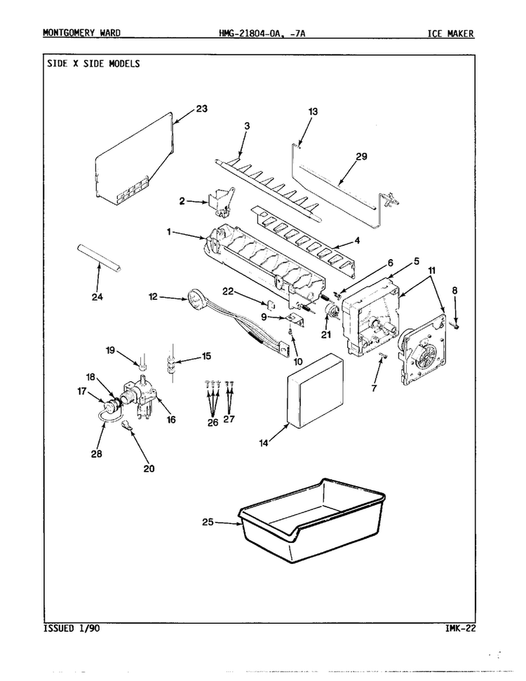 Ice Maker Diagram and Parts List for 21804A  Admiral Refrigerator