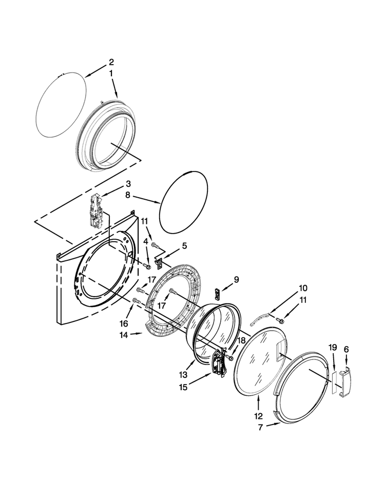 Washer Door Parts Diagram and Parts List for MLE20PNBGW2  Maytag Washer Dryer Combo