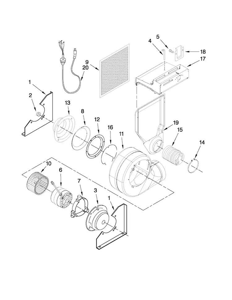 Blower Assembly Parts Diagram and Parts List for JES9860CAS02  Jenn-Air Range