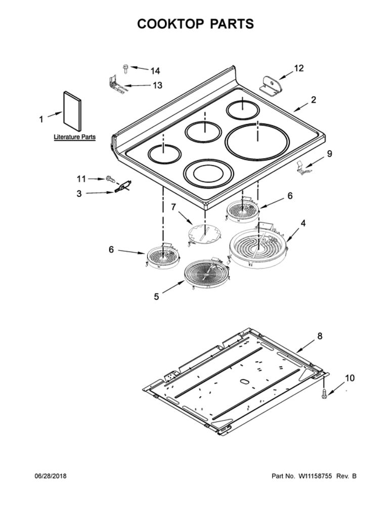 Cooktop Parts Diagram and Parts List for YMER8800FZ1  Maytag Range