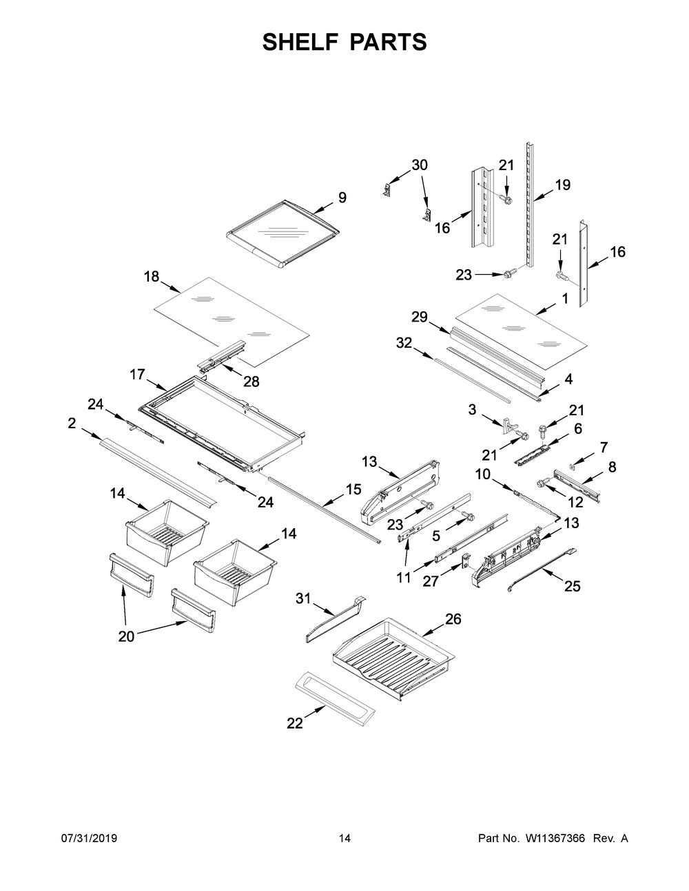 Shelf Parts Diagram and Parts List for MFI2269FRB01  Maytag Refrigerator