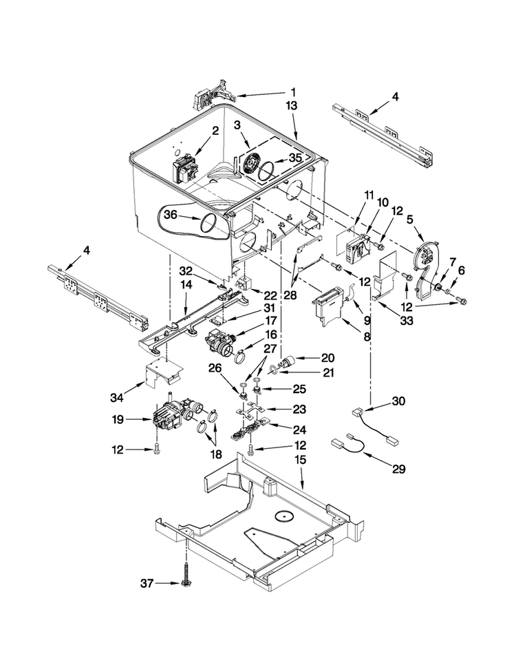 Tub Parts Diagram and Parts List for JDD4000AWS3  Jenn-Air Dishwasher