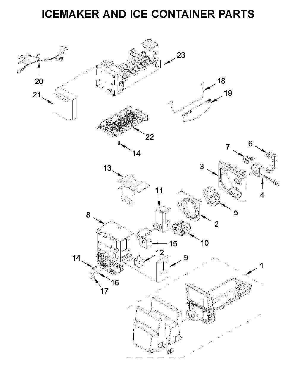 Icemaker and ice container parts Diagram and Parts List for MFI2570FEZ08  Maytag Refrigerator