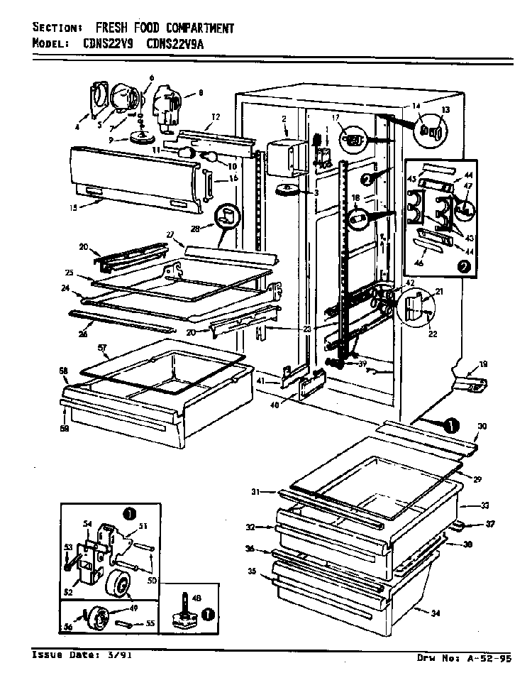 Fresh Food Compartment Diagram and Parts List for CDNS22V9A BR35A Maytag Refrigerator