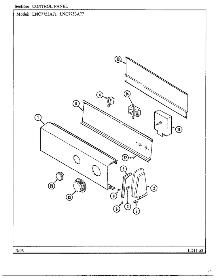 Control Panel Diagram and Parts List for LNC7731A77  Maytag Dryer