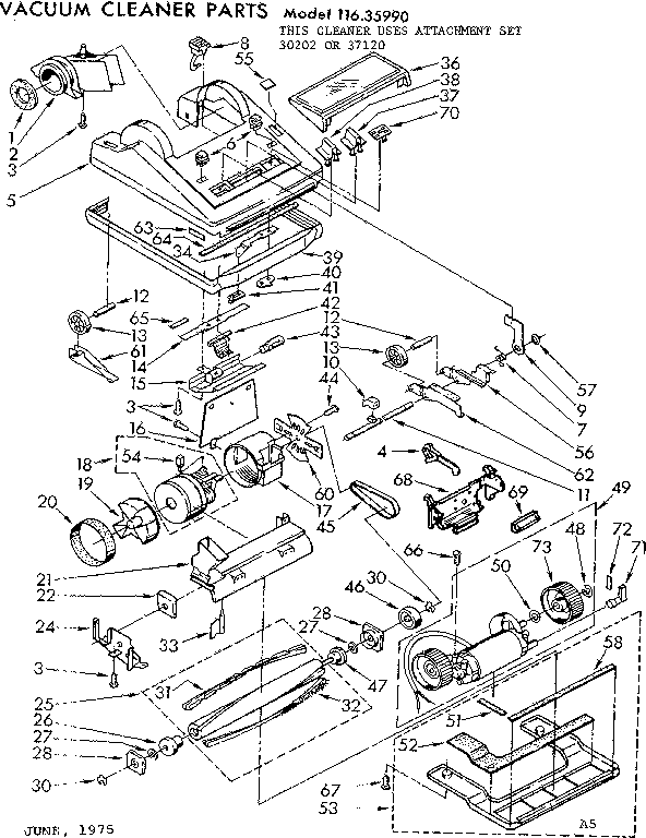 Nozzle And Motor Assembly Diagram and Parts List for 11635990  Kenmore Upright Vacuum