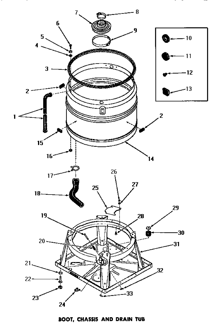 BOOT, CHASSIS & DRAIN TUB Diagram and Parts List for DA6223  Amana Washer