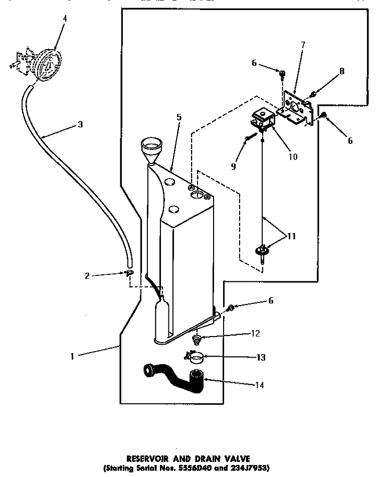 RESERVOIR & DRAIN VALVE Diagram and Parts List for DA6223  Amana Washer