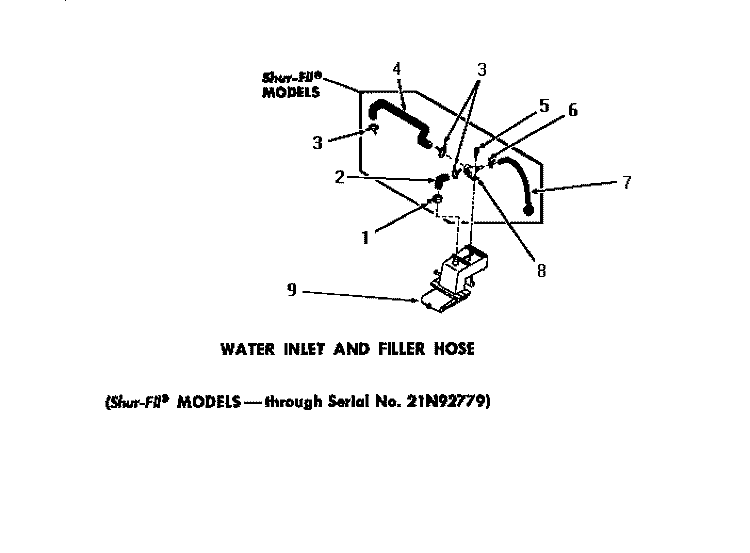 WATER INLET & FILLER HOSE Diagram and Parts List for DA9043  Speed Queen Washer