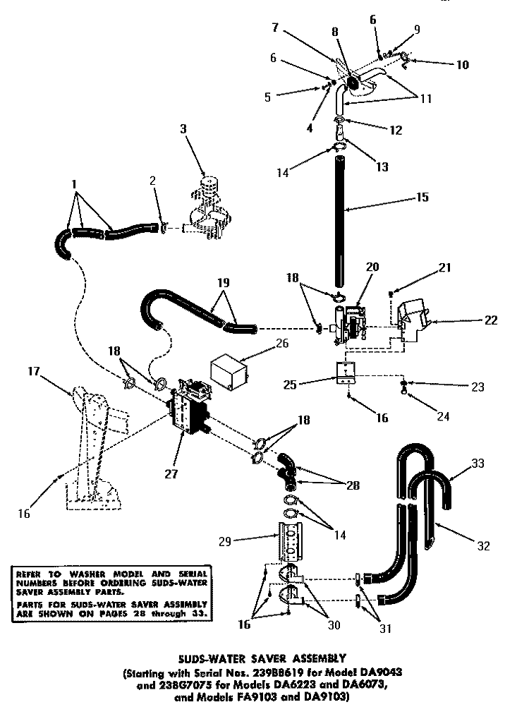 SUDS - WATER SAVER ASSY Diagram and Parts List for DA9043  Speed Queen Washer