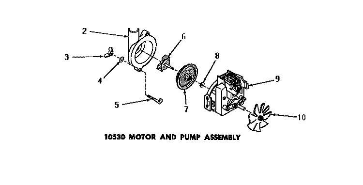 10530 MOTOR & PUMP ASSY Diagram and Parts List for DA9043  Speed Queen Washer
