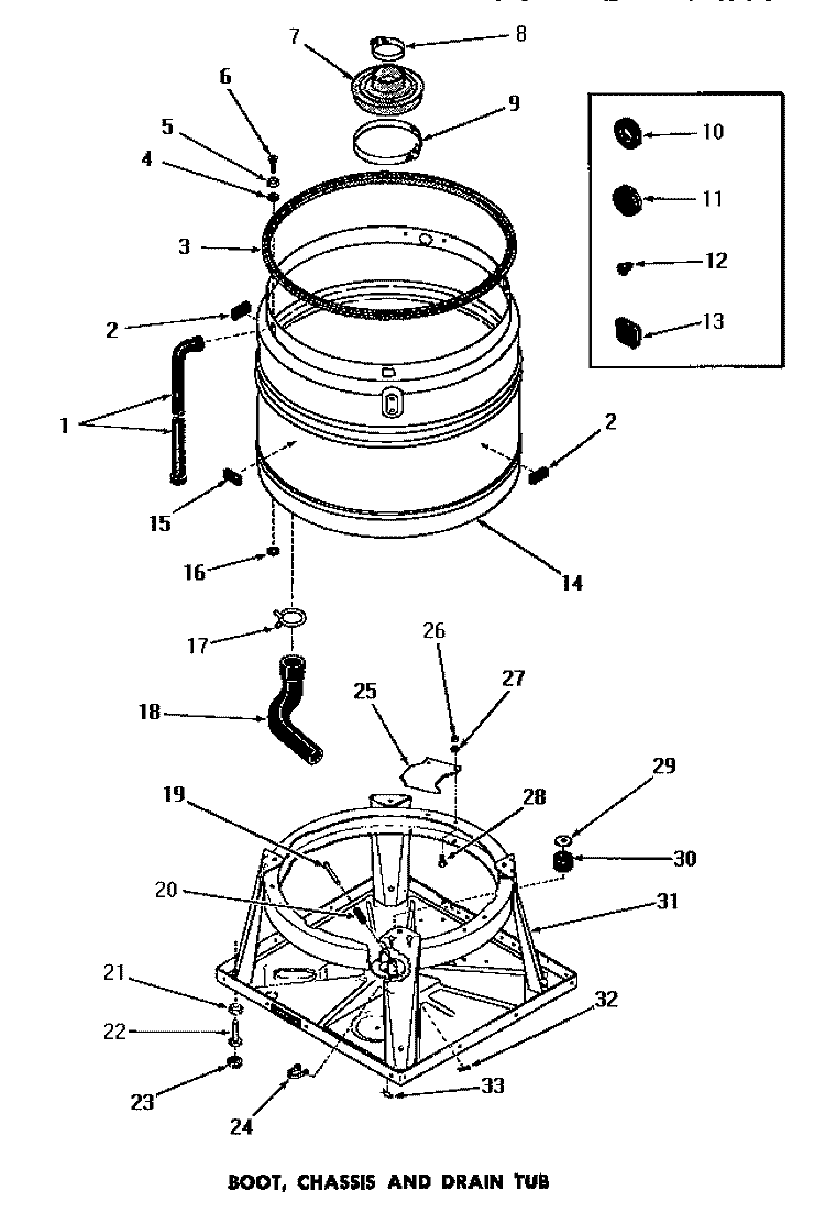 BOOT, CHASSIS & DRAIN TUB Diagram and Parts List for DA9043  Speed Queen Washer