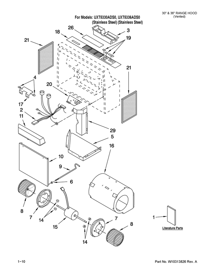 Range Hood Parts Diagram and Parts List for UXT5330ADS0  Maytag Range Hood