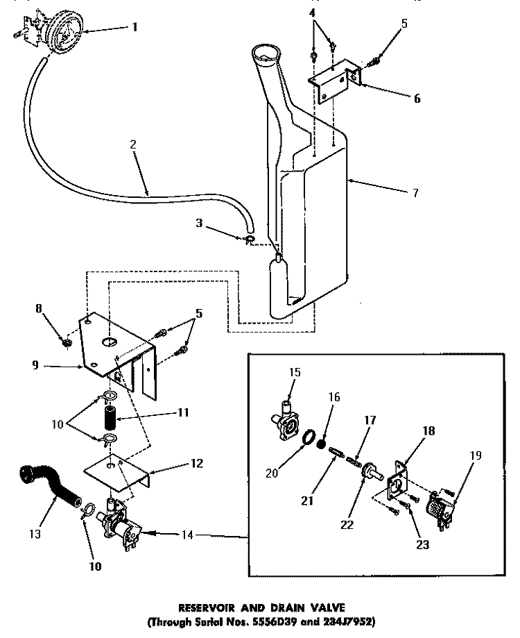 RESERVOIR & DRAIN VALVE Diagram and Parts List for DA9043  Speed Queen Washer