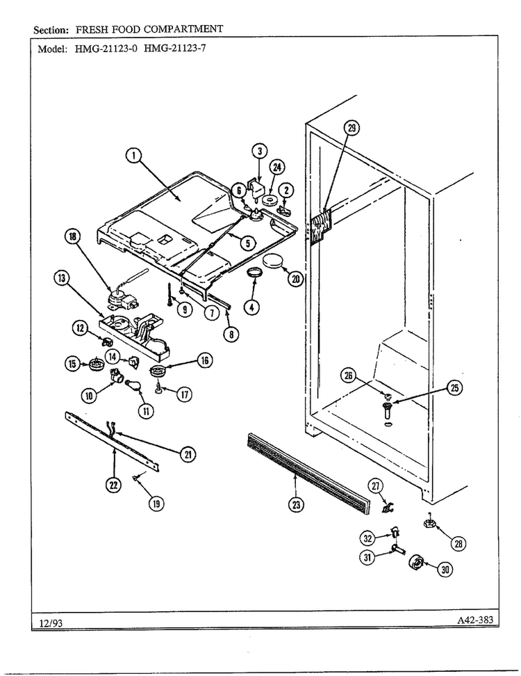 Fresh Food Compartment Diagram and Parts List for 21123-0  Admiral Refrigerator