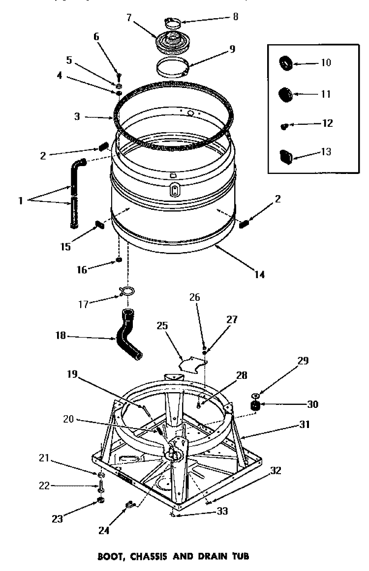 BOOT, CHASSIS & DRAIN TUB Diagram and Parts List for DA6073  Amana Washer