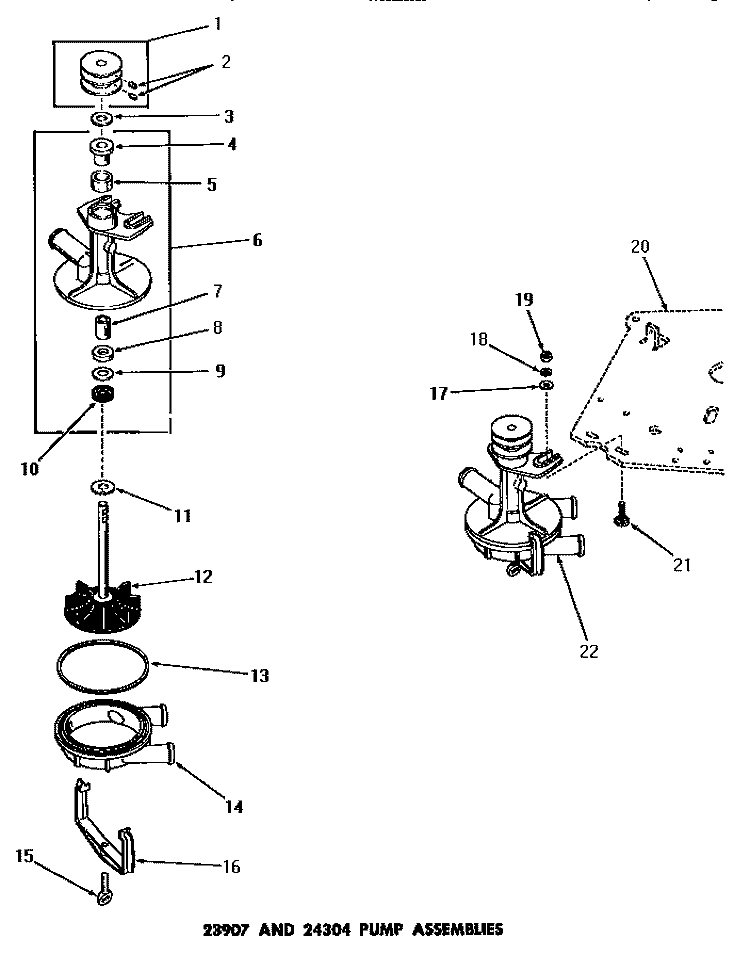 23907 & 24304 PUMP ASSEMBLIES Diagram and Parts List for DA9011  Speed Queen Washer