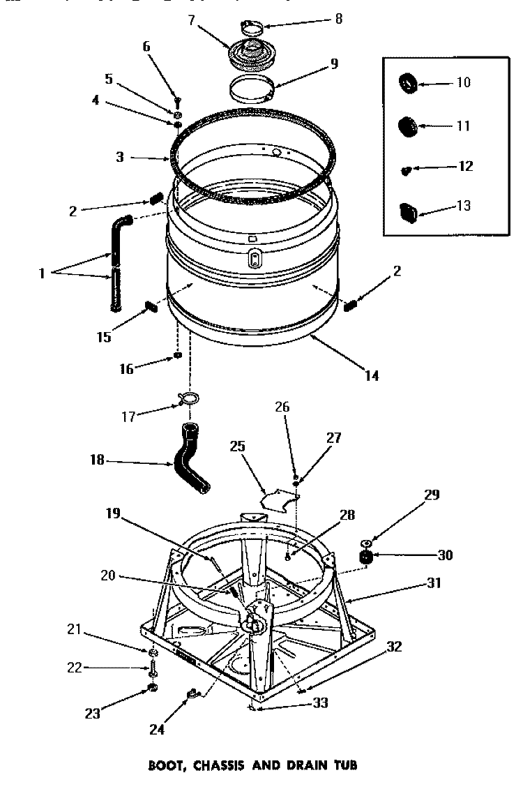 BOOT, CHASSIS & DRAIN TUB Diagram and Parts List for DA9011  Speed Queen Washer