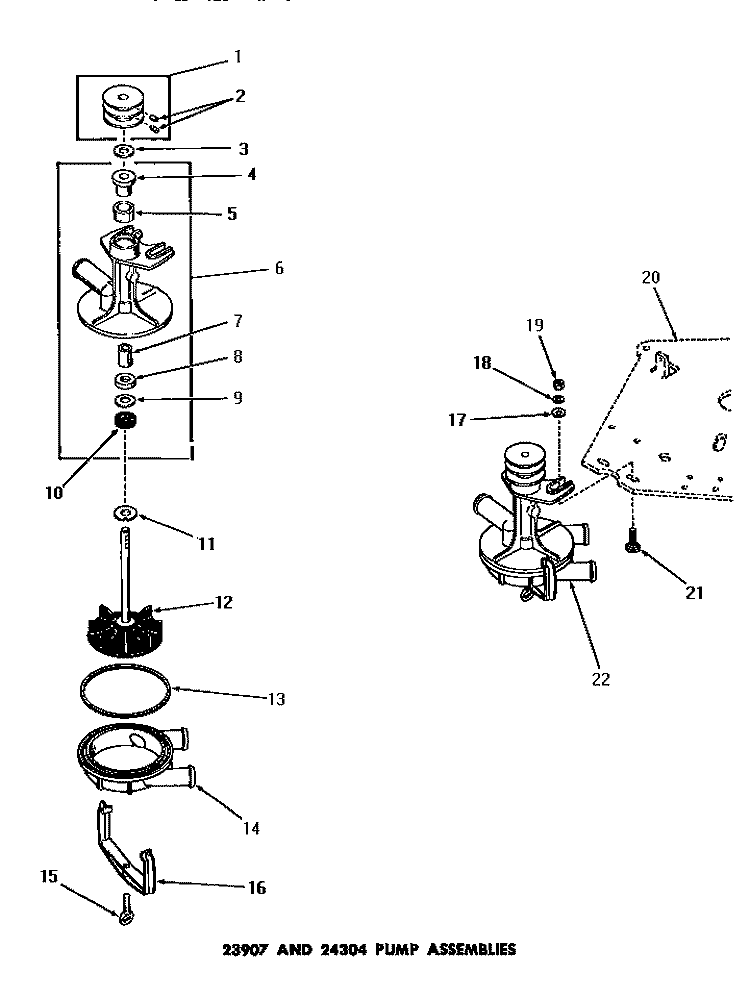 23907 & 24304 PUMP ASSEMBLIES Diagram and Parts List for DA9101  Speed Queen Washer