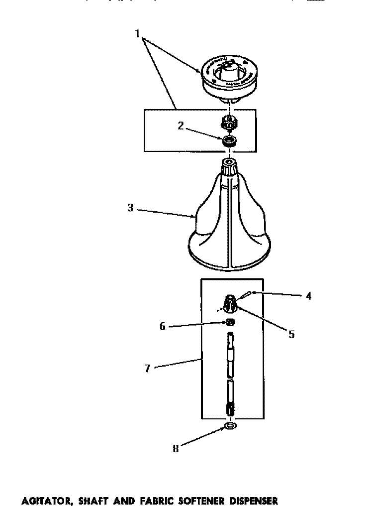 AGITATOR, SHAFT & FABRIC SOFTENER DISP Diagram and Parts List for DA9101  Speed Queen Washer