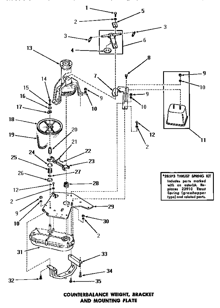 COUNTERBALANCE WEIGHT, BRKT & MTG PLATE Diagram and Parts List for DA9101  Speed Queen Washer